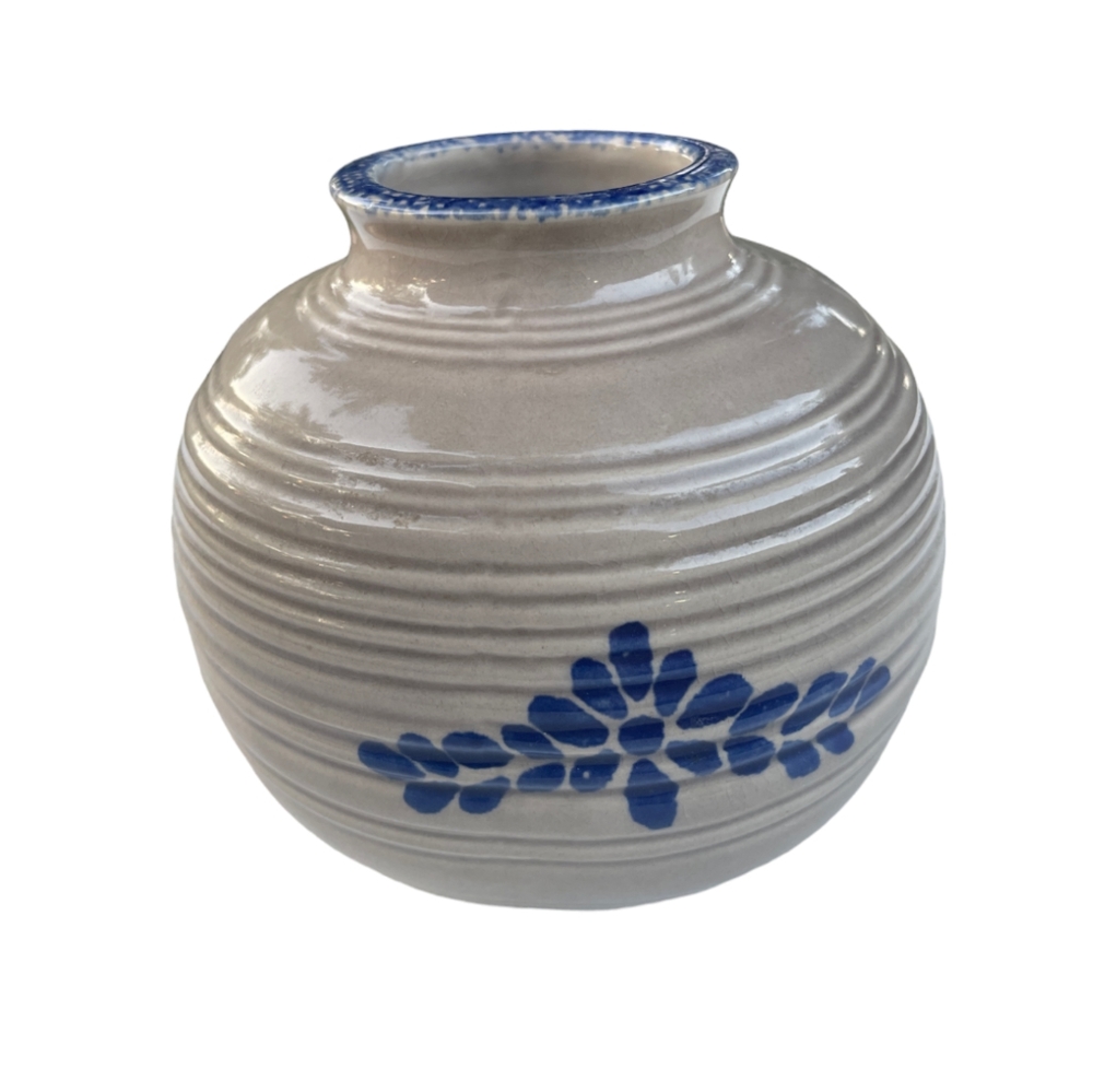 Vintage Chinese Style Hand Painted Pottery Bubble Shape Small Vase Beige 4.5"x5"